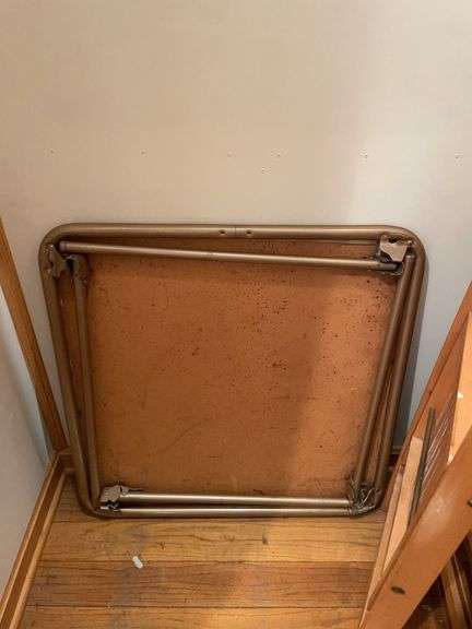 (3) wooden folding chairs and card table