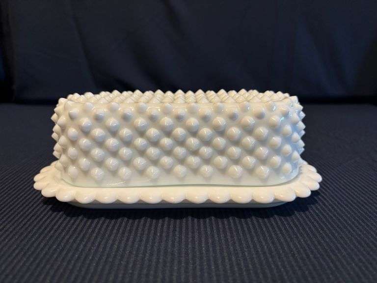 1/4 lb. Fenton Hobnail milk glass butter dish