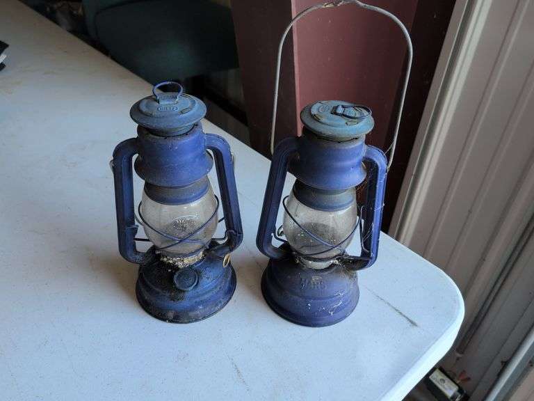 (2) matching blue Dietz lanterns