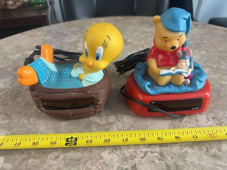 2 Vintage Looney Tunes & Winnie The Pooh Alarm Clocks