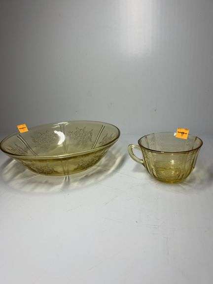 Vintage Amber Glass Teacup and Serving Bowl