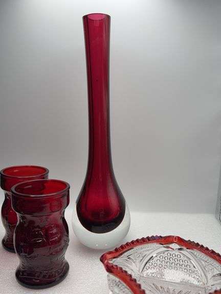 Wheaton Ship Glasses, Smith Swing Glass Vase & Pressed Glass Dish
