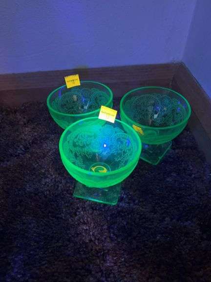 (3) Vintage Uranium Glass Sherbet Cups