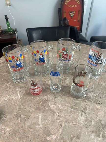 7 Bud Light and Budweiser Bar Glasses