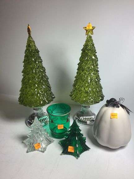 Glass Christmas Trees, Ceramic Pumpkin, etc