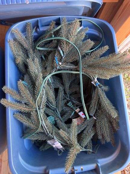 (2) totes with Christmas lights & garland