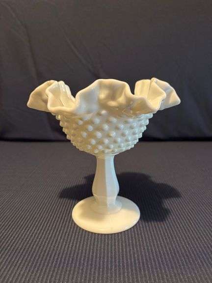 6" Fenton Hobnail milk glass footed Comport