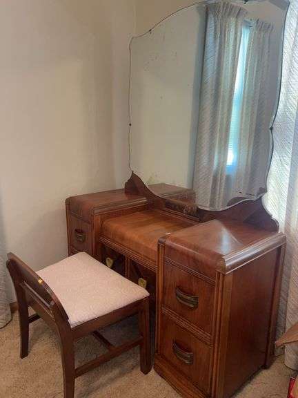 Antique Wooden Vanity and Chair