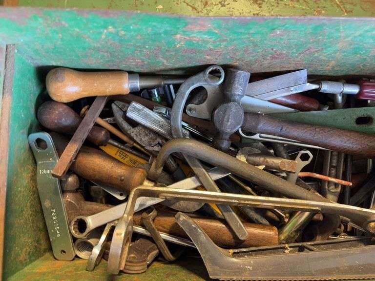 Toolbox with wrenches, hand planer, Hammer, and other tools