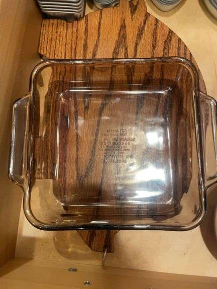 Anchor ovenware casserole dish, pig cutting board, tin molds & other dishes
