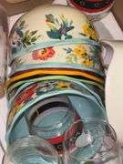 Assortment of Pioneer Woman Bowls and Other Glassware