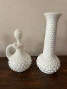 (6) hobnail milk glassware