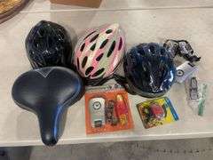 Bicycle helmets, seat, and bicycle parts
