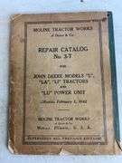 John Deere Tractor Company repair catalogs and Moline Tractor Works of Deere & Co repair catalog No.