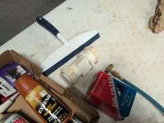 12" water tubes, electrical tape, pipe fittings, sharpening blocks, and more