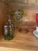 (2) shelves of glassware - stem, drinking cups, and more