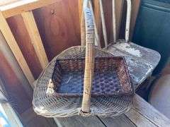 Cart, wooden chair & bench, garden cart & baskets