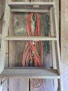 Wooden stepladder, extension cords