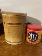 (5) vintage tins - (3) Ritz, Nabisco, and Cape Cod