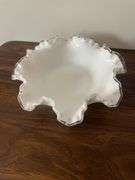 Fenton basket and (3) other silver crested dishes