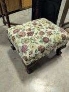 (2) end tables, upholstered stool, suitcase, and unfinished coffee table