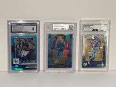 2022 Donruss Optic Nico Collins Aqua (CGC 10), 2022 Select Amon Ra St. Brown Prizm Light Blue (BGS 8