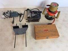 Craftsman jig saw, Black and Decker router, router bits, and trim router