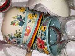 Assortment of Pioneer Woman Bowls and Other Glassware