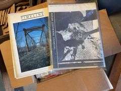 Tote of vintage items - plate, signs/pictures, and more