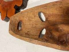 Decorative clock, baskets, and wooden pieces