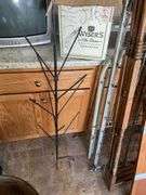 Box of empty wine bottles & decorative rack