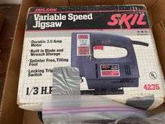 Weller soldering gun kit, skilsaw variable speed jigsaw, horseshoes & railroad spikes