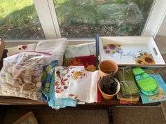 Seasonal decor including thankful tray, dish towels, seashells, planters & more