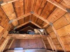 Red and white 8x12 storage barn - contents not included