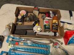 12" water tubes, electrical tape, pipe fittings, sharpening blocks, and more