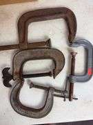 Large lot of metal c-clamps