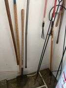 Hand tools including rakes, broom, shovel, shepherds hooks & more
