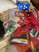 Large assortment of purses, tablecloths, and storage bags