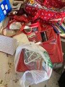 Large assortment of purses, tablecloths, and storage bags