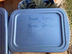 (2) totes with Christmas lights & garland