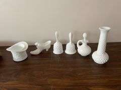 (6) hobnail milk glassware