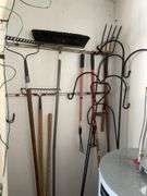 Hand tools including rakes, broom, shovel, shepherds hooks & more