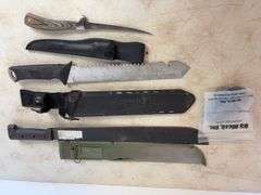 (2) machettes, Cabela's knife, and stainless mesh