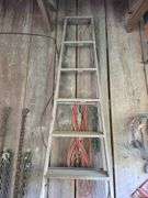 Wooden stepladder, extension cords