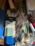 Knives with knife block, jars, flashlight, and other household items