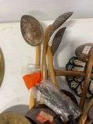 Decorative clock, baskets, and wooden pieces