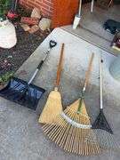 (2) rakes, broom & snow shovel