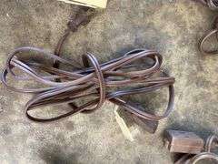 Tote w/ small indoor extension cords & tote w/ tools including screwdrivers & more