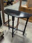 (2) end tables, upholstered stool, suitcase, and unfinished coffee table