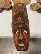 Decorative clock, baskets, and wooden pieces